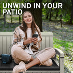 EconoHome 2 Seat Outdoor Storage Bench with Rain Cover - 60 Gallon Capacity - Weatherproof Resin Bench for Patio, Porch, Garden, Yard, Pool Area - Furniture for Pool Accessories, Gardening Tools