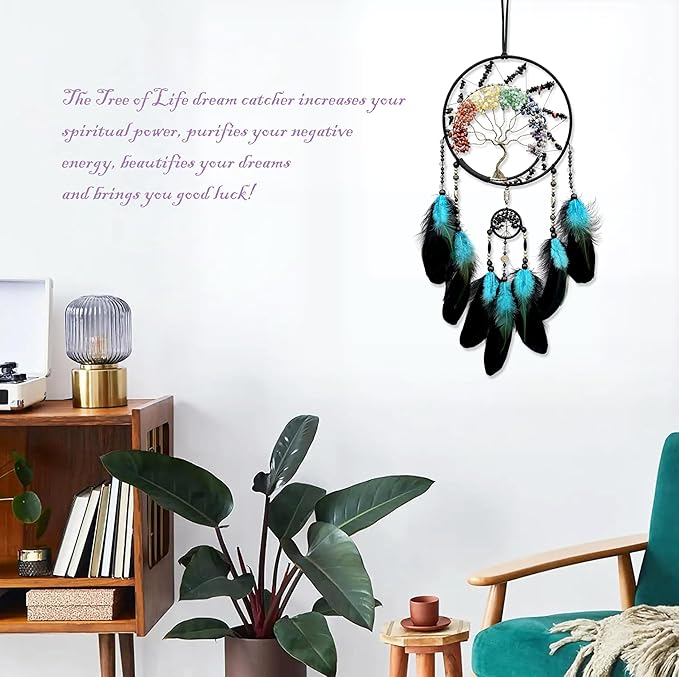 7 Chakras Dream Catchers, Tree of Life Dream Catchers Wall Decor, Rainbow Healing Crystal Stone Dreamcatcher for Bedroom Home Decor, Adults Boys Girls Festival Blessing Gift (7 Color Tree of Life)