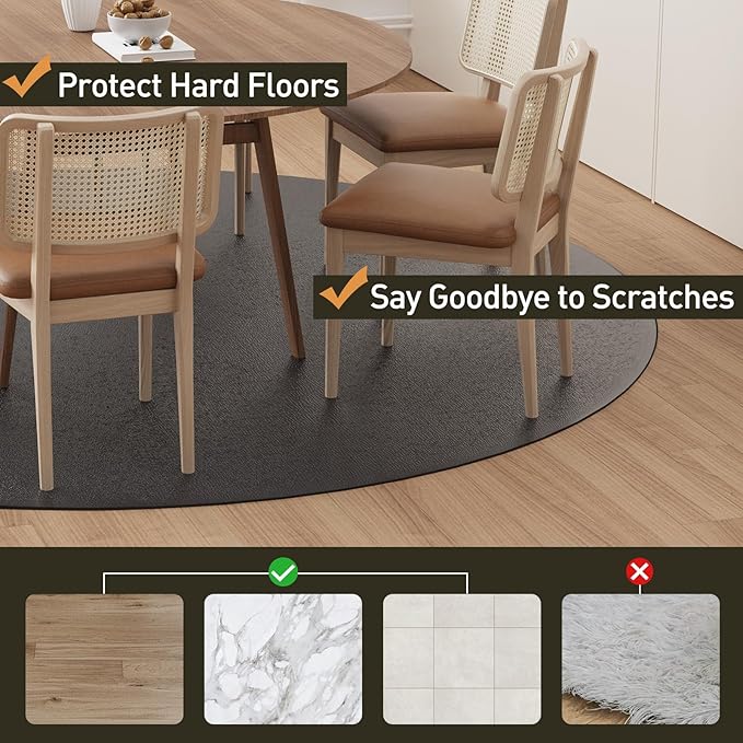 Black Plastic Floor Mat for Under Dining Table, 8ft Round No Slip Waterproof Vinyl Area Rug for Home, Anti-Spill Hard Floor Protector Cover for Living Room, Splat Mat for Under High Chair
