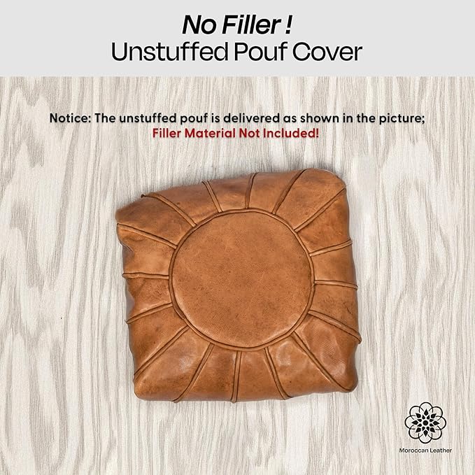 Moroccan Leather Handmade Pouf Ottoman Cover – Unstuffed Foot Stool, Boho Foot Rest for Living Room, Bedroom – Gift for Housewarming or Weddings