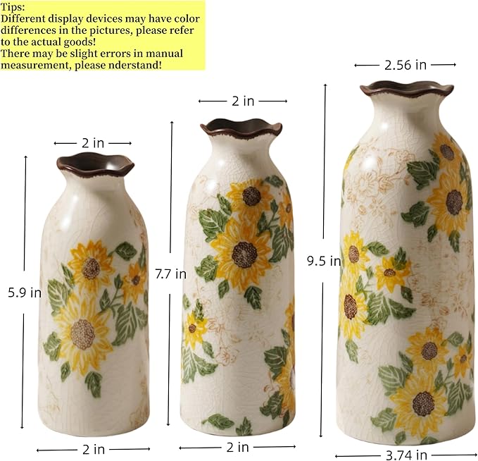 Levvohd Autumn Ceramic Vase Set of 3, Vintage Small Vases for Decor Home Your Kitchen Bedroom Living Room Bathroom Shelf Centerpiece Table Decorations (H 9.5" + H7.7 + H5.9)