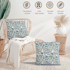 Ridhi Columbia Blue Block Print Cotton Throw Pillow Covers for Decorative Couch Pillows for Living Room, Chic Boho Cute Outdoor Valentine Pillows Covers Gifts 20x20 Inches