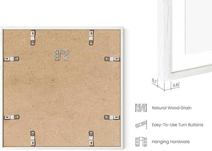 HAUS AND HUES Solid Oak Wood 12”x12” Picture Frames Matted to 8”x8” Set of 3 - Square White Frames 12x12, White Frame with Mat, 12 x 12 Frames, Square Picture Frame 12x12, White Wood Frame