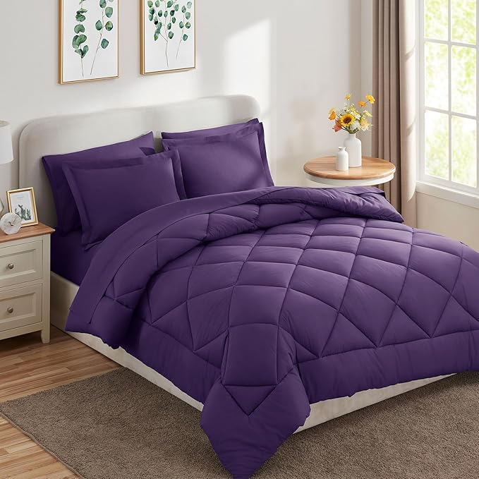 CozyLux Full Size Comforter Sets Purple - 7 Pieces Bed in a Bag Full, Luxury Soft Bed Set for All Seasons, Bedding Set with Down Alternative Comforter, Sheets, Pillowcases & Shams