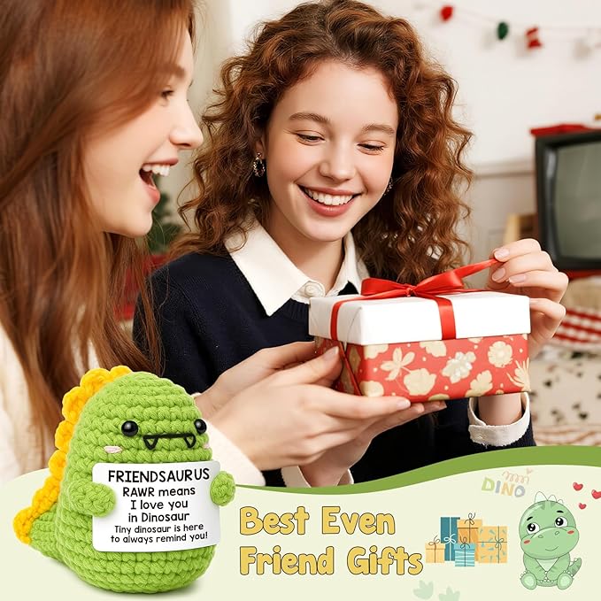 OCCdesign Mini for Women Christmas Birthday I Love You Friendsaurus Handmade Positive Crochet Dinosaur for Friendship Chrismas Inspirational Gift for Bestie Best Friends BFF