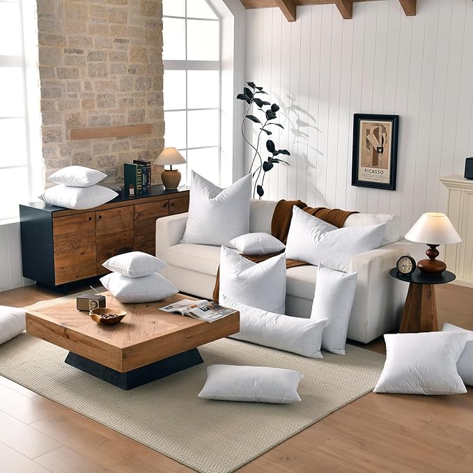 16X26 Oblong Feather & Down Pillow Insert, 100% Cotton Fabric, Set of 2, White