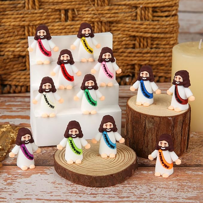 80 Pcs Mini Jesus, Little Jesus Figures to Hide Tiny Figurines in Bulk and Pocket Seek Religious Gifts for Easter Egg Stuffers Fillers Sunday School Baptism Christ Savior Craft