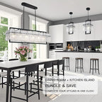 IKK Modern Rectangle Black Crystal Chandeliers for Dining Room, 42" Large Rectangular Water Ripple Glass Island Light Fixture, Linear Farmhouse Lighting for Kitchen Island, Living Room, L42xW11xH12