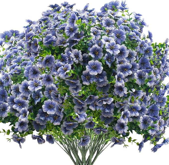 Artificial Fake Flowers for Outdoor Spring Decoration, 16 Bundles Faux Silk Colorful Daisy UV Resistant Realistic for Outside Porch Patio Home Yard Garden Planters Pots Window Box (Blue)