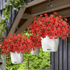 Krissing 48 Bundles Outdoor Artificial Flowers UV Resistant Fake Silk Flowers Faux Plastic Plants Outside Garden Porch Window Box Summer Decoration (Red)