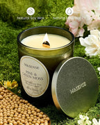 M&SENSE Pine & Moss Scented Candles, Natural Soy Wax 18oz 100 Hours Long Lasting Slow Burn, Cracking Wooden Wick Aromatherapy Candle for Women, Winter Holiday Christmas Gifts