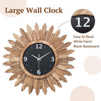 Honiway Large Wall Clock Battery Operated 21 in Rustic Wood Boho Sunburst Decorative Wall Clock Silent Non Ticking Farmhouse Wall Clocks for Living Room Bedroom Kitchen Bathroom Decor (Rustic Brown)