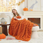 Cozy Bliss Fall Harvest Faux Fur Throw Blanket for Couch, Cozy Warm Plush Striped Blanket for for Decorating Couch Sofa Bedroom Living Room,60 * 80 Inches Burnt Orange
