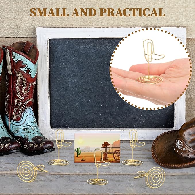 24 Pcs Gold Cowboy Boots Photo Holders Table Number Photo Clips Holder Cowboy Boots Decoration Name Place Card Stand for Centerpieces Wedding Reception, Party, Birthday