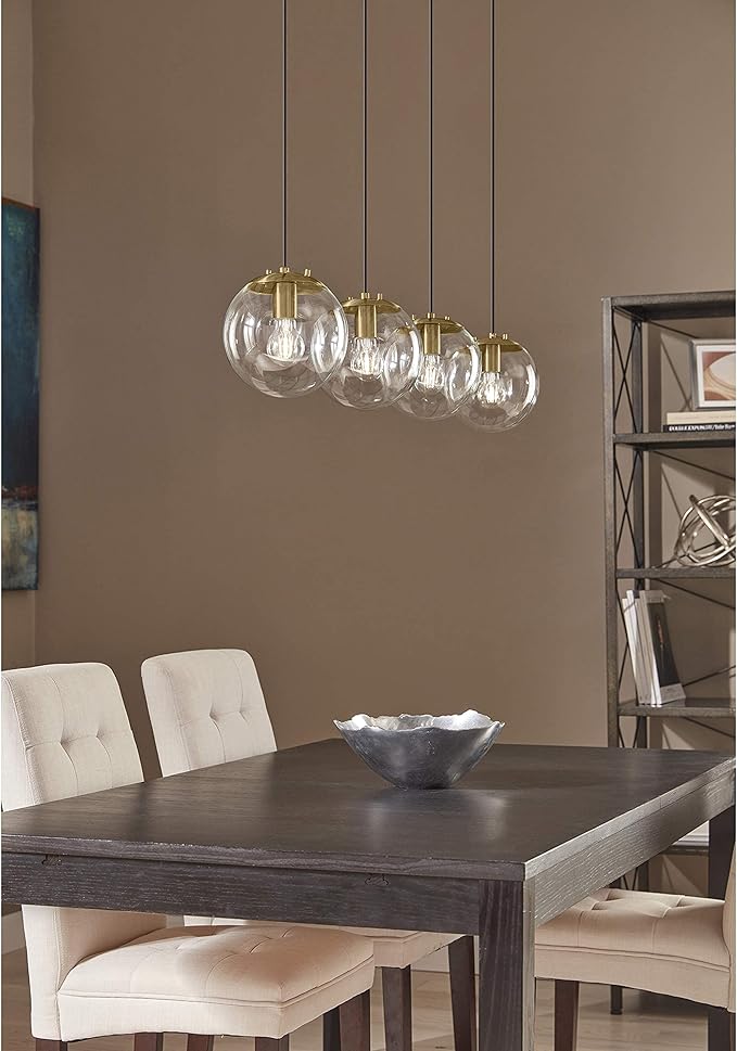 Linea di Liara Sferra Modern Large Glass Pendant Light Kitchen Island Brass Pendant Lighting Clear Glass Globe Pendant Light Mid Century Hanging Light Fixture, LED Bulb Included, UL Listed