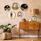 Qunclay 5 Pcs Wall Art Decor Wooden Living Room Wall Decor Bohemian Hanging Farmhouse Geometric 10'' and 8'' Aesthetic Wood Minimalist Posters for Bedroom(Sunset)