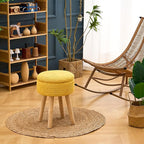 Wimarsbon Pouf Ottoman, 100% Cotton Knitted Boho Footstool, Round Footrest with Non-Skid Wood Legs, Home Décor Handmade Pouffe, Leisure Floor Step Stool for Living Room (High Storage Yellow)