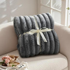 Amélie Home Faux Fur Throw Blanket for Couch, Ultra Cozy Fuzzy Fluffy Fur Luxurious Soft Striped Plush Gift Blankets for Family Sofa Chair Bed Living Room Bedroom, 60"x80", Ionic Wolf Gray