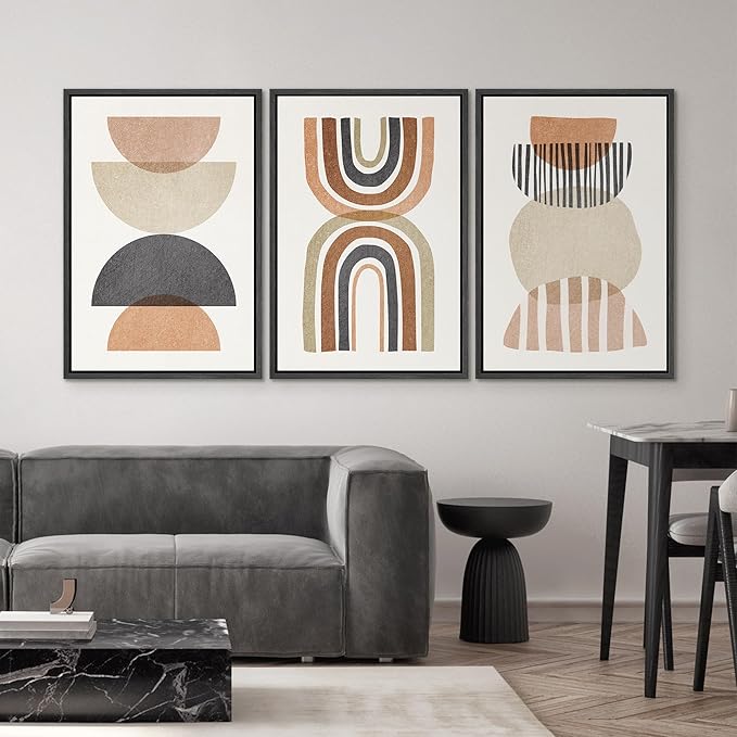 SIGNWIN Framed Canvas Print Wall Art Set Geometric Rainbow Semi-Circle Collage Abstract Shapes Illustrations Modern Art Contemporary Minimal Ultra for Living Room, Bedroom, Office - 24"x36"x3 Black