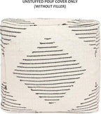 REDEARTH · UNSTUFFED Pouf Ottoman Cover Textured Boho Storage Square Home Decor Poof Pouffe Space Saver Footrest for Living Room, Bedroom, Nursery, Kidsroom; 100% Cotton (18"x18"x18"; Black)