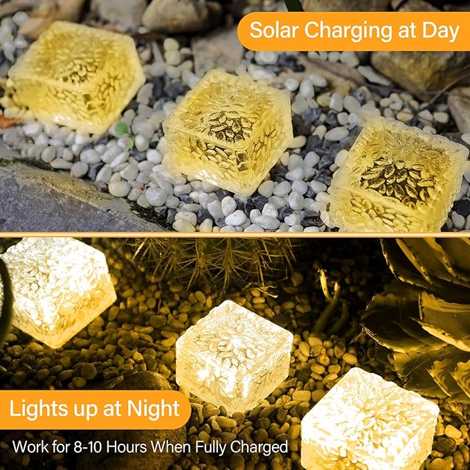 Solar Brick Lights Outdoor Solar Lights Outdoor Waterproof Patio Brick Lights Garden Decor for Outside 6 Packs for Patio,Yard,Walkway,Pathway Decor