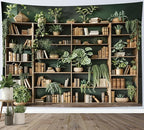 HVEST Green Plant Bookshelf Tapestry Book on Bookshelf and Plant Potted Tapestry Wall Hanging Reading Wall Decor for Study Room Bedroom Living Room College Dorm, 70.9L x 92.5W Inches
