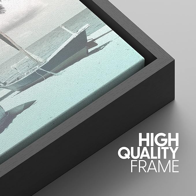 SIGNWIN Framed Canvas Print Wall Art Set Vintage Retro Hawaiian Island Hut Surfboard Nature Wilderness Photography Modern Art Landscape Relax/Calm for Living Room, Bedroom, Office - 16"x24"x3 Black