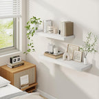 Fun Memories 32 Inch Floating Shelves for Wall, 9 Inch Deep White Rustic Wood Wall Mounted Shelves for Bathroom, Bedroom, Living Room, Set of 2