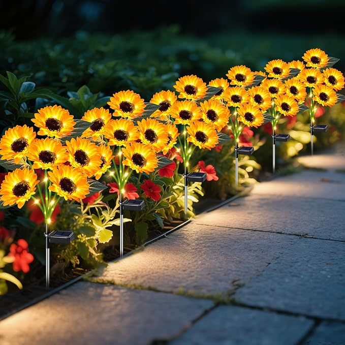Sunflower Solar Lights Outdoor Decor, 6 Pack Solar Garden Decor 36 Waterproof Solar Sunflower Outdoor Lights for Garden Patio,Flower Bed, Pathway, Gift for Women, Mom, Grandma (6 Pack)