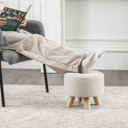 Asense Small Round Ottoman Foot Rest Stool Fabric Padded Seat Footstool Ottoman with Non-Skid Wooden Legs (Beige,Fabric)