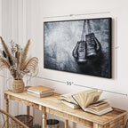 ElephantStock Boxing Gloves Wall Art - Horizontal Framed Canvas - 1-Piece Living Room Wall Decor - Photography Sports Canvas Print - Black and Gray Decor for Wall - 40" X 27"