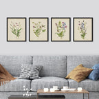 SIGNWIN Framed Watercolor Floral Botanical Wall Art, Set of 4 Vintage Wall Decor Prints, Minimalist Wall Décor for Living Room, Bedroom - 12"x16" Black