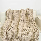 Chunky Knit Blanket Throw 40"×40", Chenille Throw Blankets, Handmade Warm & Cozy Blanket Couch Bed Home Decor, Soft Breathable Fleece Banket, Christmas for Couch Bed Sofa Best Gift (Tan)