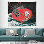 Houselerax Koi Fish Tapestries,Japanese Style Yin Yang Big Wave Cherry Blossoms Tapestry Wall Hanging for Bedroom Living Room Office Decor 60"x50"