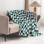 LOMAO Throw Blankets Flannel Blanket with Checkerboard Grid Pattern Soft Throw Blanket for Couch, Bed, Sofa Luxurious Warm and Cozy for All Seasons (Green, 60"x80")