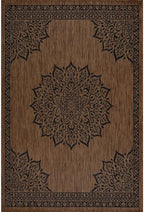CAMILSON Outdoor Rug, 5x7 Medallion Nut Brown Black Modern Area Rugs for Indoor and Outdoor Patios, Kitchen and Hallway Mats, Washable Porch Deck Outside Carpet (Medallion Nut Brown Black, 5 x 7)