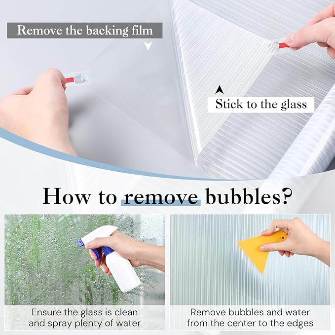 Haton Reeded Glass Window Privacy Film, Frosted Glass Window Film, Static Cling UV Blocking Stickers, Decorative Removable Cover for Bathroom Door Office, Non Adhesive 35.4" x 78.7"