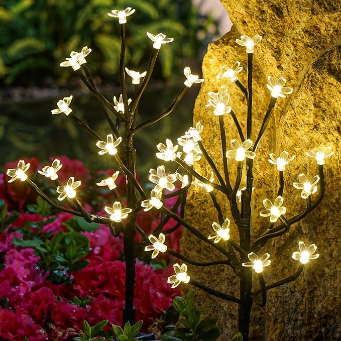 Solar Garden Lights Waterproof, Solar Outdoor Lights Decorative 4Pack, 80Led Solar Powered Flowers Garden Decor, Outdoor Fairy Lights for Yard,Pathway,Lawn,Outside,Garden Decorations