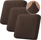 H.VERSAILTEX Velvet Stretch Couch Cushion Cover Plush Cushion Slipcover for Chair Loveseat Sofa Cushion Furniture Protector Seat Cushion Sofa Cover (3 Piece XL Sofa Cushion Covers, Brown Striped)