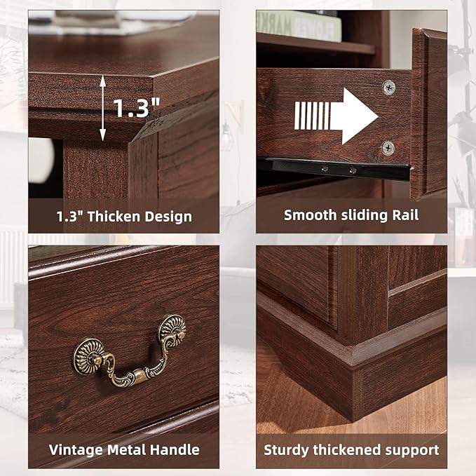 2PCS Farmhouse Nightstands with Charging Station，18" End Table with 2 Drawers，Farmhouse Nightstand with Vintage Handles, Bedside Cabinet for Bedroom for Bedroom, Living Room,Walnut