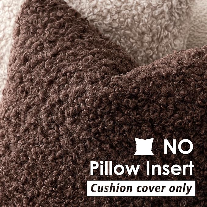 Foindtower Set of 2 Curly Teddy Wool Pillow Covers Decorative Boucle Textured Lumbar Throw Pillow Faux Fur Sherpa Pillowcases Sheepskin Fuzzy Cushion Case for Sofa Bedroom Car 12"x20" Red Brown