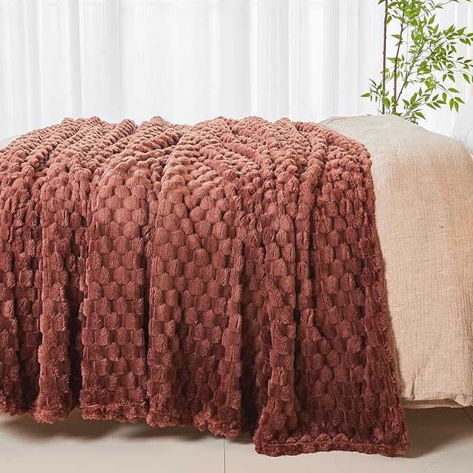 NEWCOSPLAY Super Soft Queen Blanket Coffee Premium Silky Flannel Fleece 3D Clouds Stylish Jacquard Lightweight Bed Blanket All Season Use 350GSM (Coffee, Queen(90"x90"))