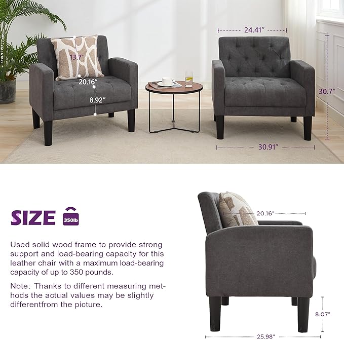 TYBOATLE Mid-Century Fabric Tufted Accent Living Room Armchairs, Comfy Modern Upholstered Bedroom Office Armchair, Reading Chair