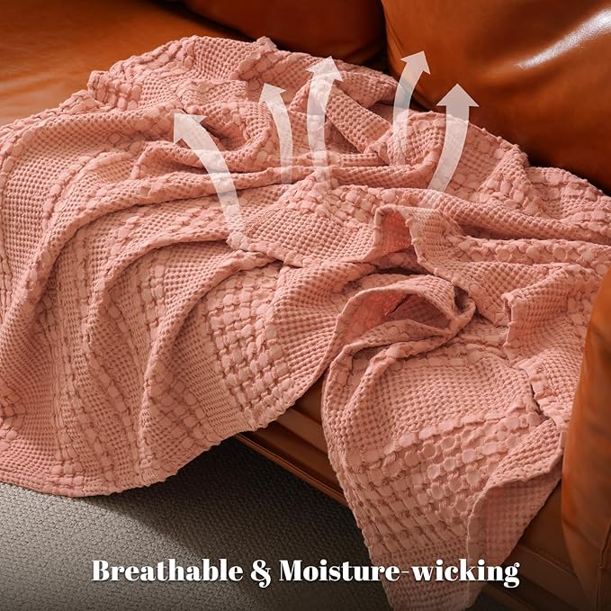 PHF 100% Cotton Waffle Weave Throw Blanket, Soft Lightweight Breathable Cozy Summer Throws for Couch Bed Sofa, Luxury Aesthetic Woven Blanket for Home Decor & Office, 50"x60", Canyon Clay