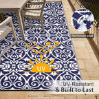 OLANLY Outdoor Rug Waterproof 6x9 ft Clearance, Reversible Outdoor Plastic Straw Rug with Floral Pattern, RV Mat for Patio, Camping, Balcony, Deck, Backyard, Navy & White