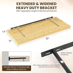 32" Floating Shelves for Wall, 12" Deep Slim Oak Floating Shelves, Wall-Mounted Shelves for Bedroom, Living Room, Kitchen, Bathroom - Set of 2