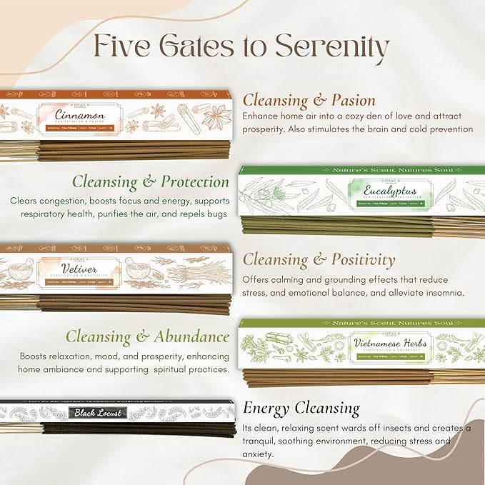 Organic-Incense-Sticks-Non-Toxic-Variety Pack (131 Agarbatti Sticks) | 75 Minutes Long Lasting Burn for Positive Vibes, Meditation with Natural Vietnamese Herbal Scents, no Synthetic Essential Oils