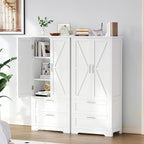 50.4" H Bathroom Storage Cabinet, Modern Floor Cabinet with Adjustable Shelf, Small Pantry with 2 Doors & Drawers, Storage Cabinet for Bathroom, Living Room, Kitchen, White KES007WCWG