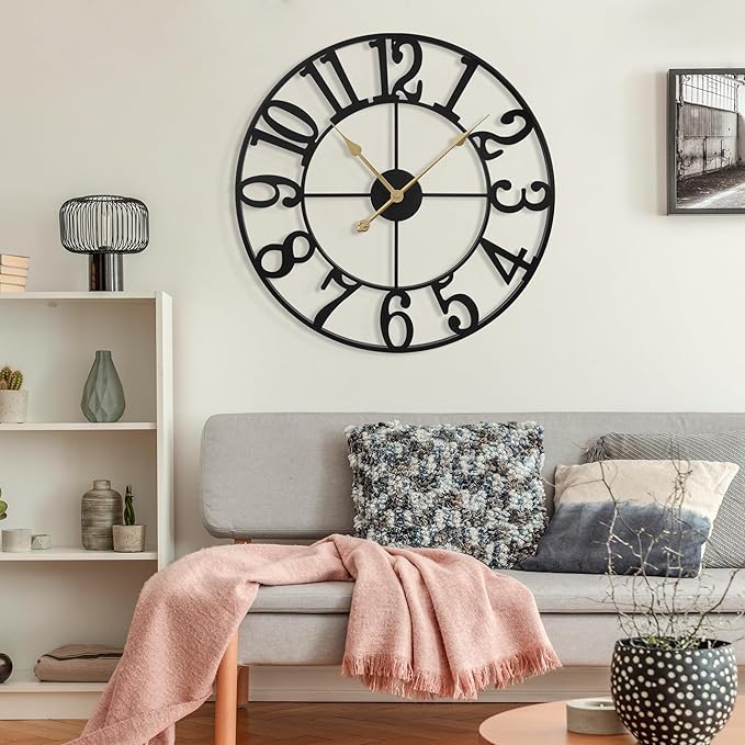Large Wall Clock for Living Room Decor - 16 Inch Silent Non-Ticking Wall Clocks Battery Operated, Metal Vintage Retro Decorative Modern Wall Clock for Bedroom, Kitchen, Office, Farmhouse Decor
