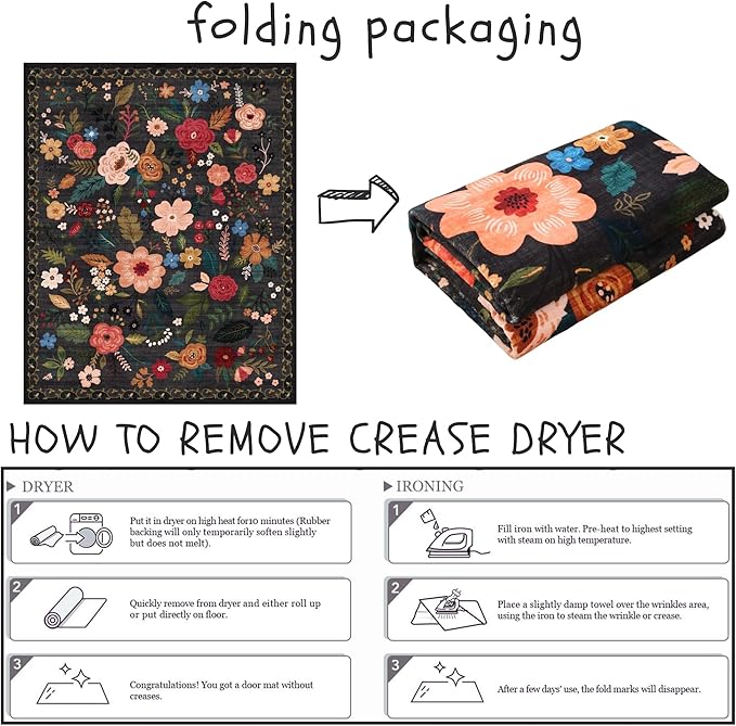 Living Room Rug 5x7 Rug Machine Washable Boho Area Rug Non Slip Floral Vintage Low Pile Large Rugs for Living Room, Bedroom, Farmhouse, Dining Room, Kids Playroom(Black)